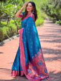 Sky Blue Paithani Silk Saree With Blouse Piece