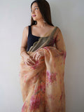 Cream Organza Saree With Blouse Piece