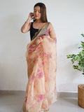 Cream Organza Saree With Blouse Piece