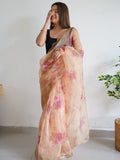 Cream Organza Saree With Blouse Piece