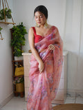 Peach Organza Saree With Blouse Piece