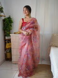 Peach Organza Saree With Blouse Piece