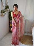 Peach Organza Saree With Blouse Piece