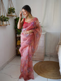 Peach Organza Saree With Blouse Piece