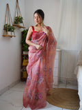 Peach Organza Saree With Blouse Piece