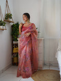 Peach Organza Saree With Blouse Piece