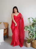 Red Organza Saree With Blouse Piece