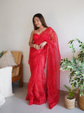 Red Organza Saree With Blouse Piece