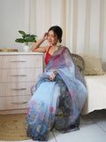 Grey Organza Saree With Blouse Piece