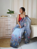 Grey Organza Saree With Blouse Piece