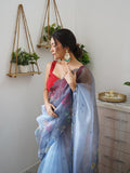 Grey Organza Saree With Blouse Piece