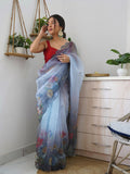 Grey Organza Saree With Blouse Piece