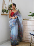 Grey Organza Saree With Blouse Piece