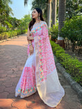 Pink Organza Silk Saree With Blouse Piece