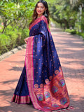 Blue Paithani Silk Saree With Blouse Piece