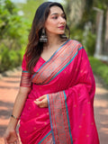 Pink Paithani Silk Saree With Blouse Piece