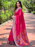 Pink Paithani Silk Saree With Blouse Piece