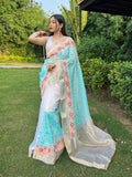 Sky Blue Organza Silk Saree With Blouse Piece