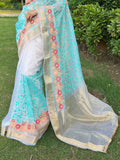 Sky Blue Organza Silk Saree With Blouse Piece