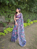 Grey Organza Saree With Blouse Piece