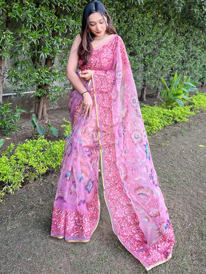 Peach Organza Saree With Blouse Piece