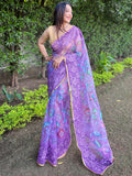 Purple Organza Saree With Blouse Piece