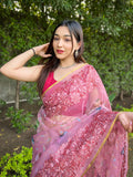 Peach Organza Saree With Blouse Piece