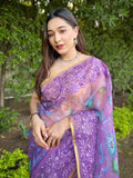 Purple Organza Saree With Blouse Piece