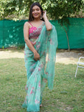 Aqua Green Organza Saree With Blouse Piece