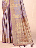 Purple Satin Silk Saree With Blouse Piece