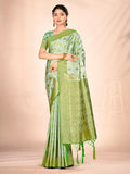 Green Satin Silk Saree With Blouse Piece