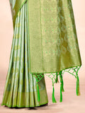 Green Satin Silk Saree With Blouse Piece