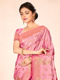 Pink Satin Silk Saree With Blouse Piece