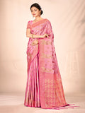 Pink Satin Silk Saree With Blouse Piece