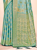 Turquoise Satin Silk Saree With Blouse Piece