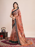 Orange Linen Blend Saree With Blouse Piece