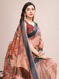 Orange Linen Blend Saree With Blouse Piece