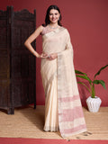 Beige  Linen Saree With Blouse Piece