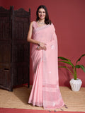 Peach Linen Saree With Blouse Piece