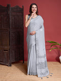 Grey Linen Saree With Blouse Piece