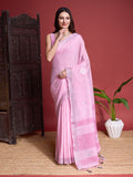 Pink Linen Saree With Blouse Piece