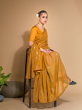 Mustard Georgette Sequins Embroidered Designer Saree with Blouse