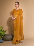 Mustard Georgette Sequins Embroidered Designer Saree with Blouse