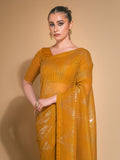 Mustard Georgette Sequins Embroidered Designer Saree with Blouse