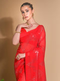 Red Georgette Sequins Embroidered Designer Saree with Blouse