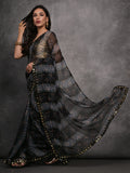 Grey Chiffon Mirror Work Designer Saree with Blouse