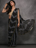 Grey Chiffon Mirror Work Designer Saree with Blouse