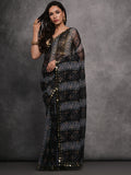 Grey Chiffon Mirror Work Designer Saree with Blouse