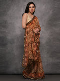 Brown Chiffon Mirror Work Designer Saree with Blouse