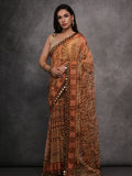 Brown Chiffon Mirror Work Designer Saree with Blouse